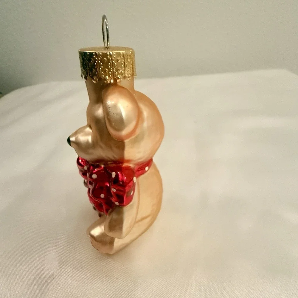 Inge Glass‎ Hanging Ornament Teddy Bear Rose Gold Mistletoe OWC Christmas